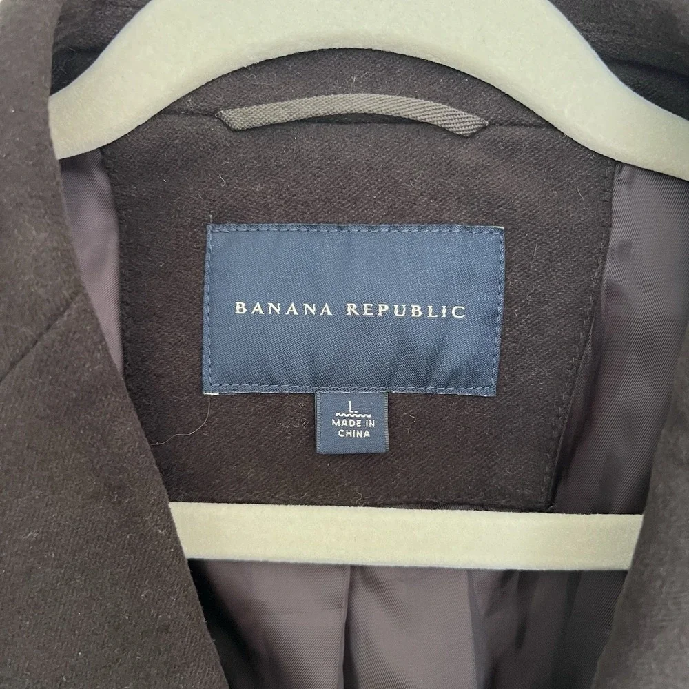 Banana Republic Mens L 100% Cotton Overcoat Brown Tailored Topcoat Hidden Button
